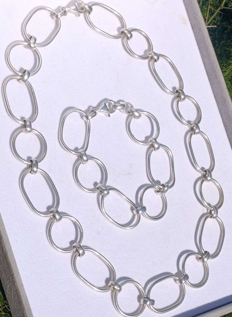 Vintage Sterling 2CM Necklace & Bracelet Set