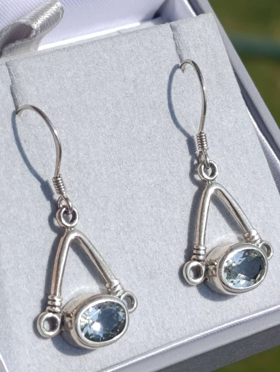 Sterling Vintage Light Blue Gemstone Earrings