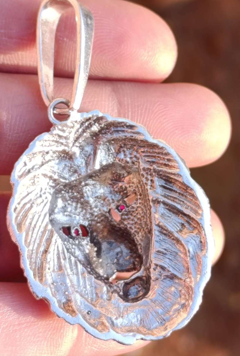 Rare Sterling Ruby Eyed Lion Pendant