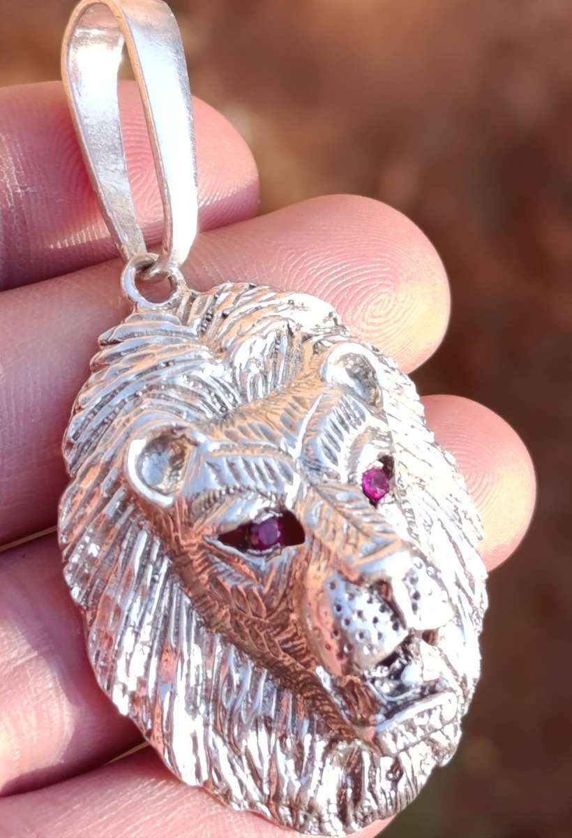 Rare Sterling Ruby Eyed Lion Pendant