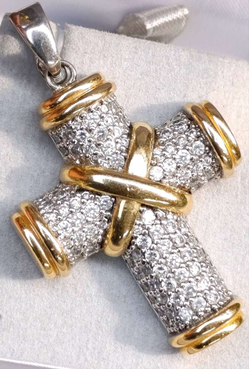 Sterling Designer Studded Cross Pendant