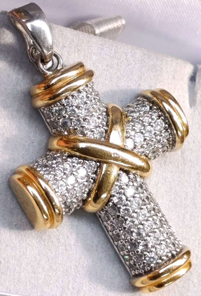 Sterling Designer Studded Cross Pendant