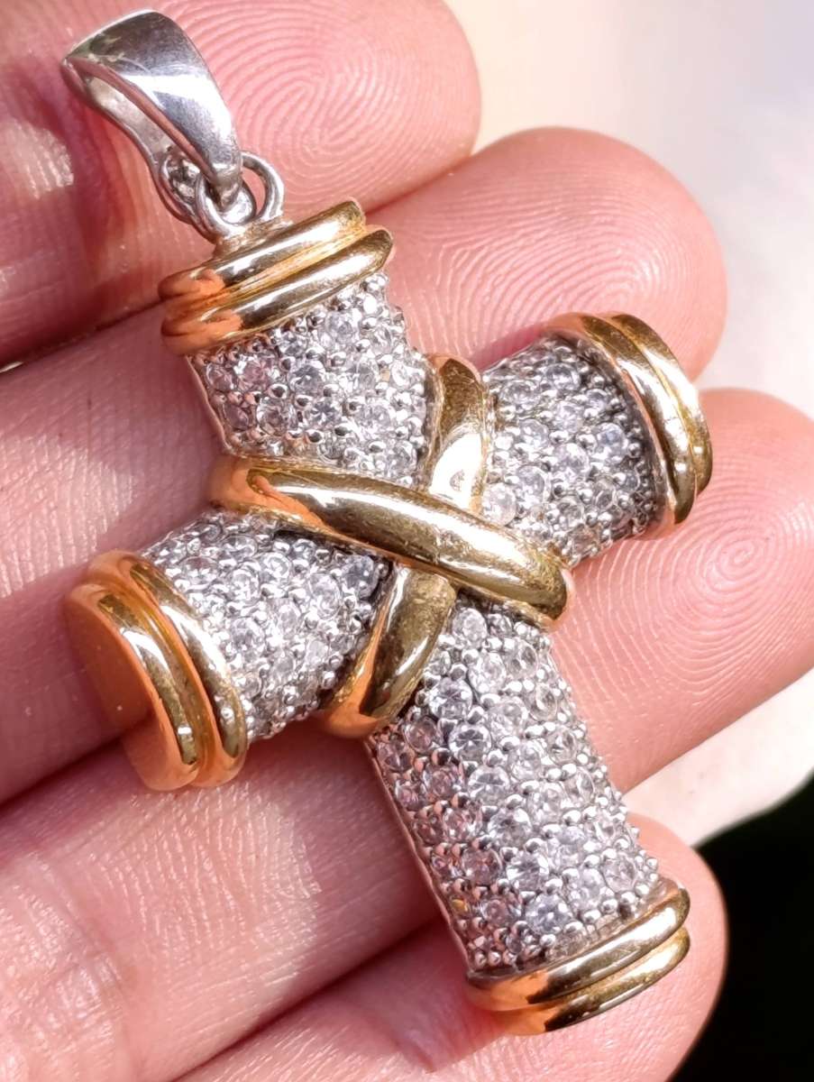 Sterling Designer Studded Cross Pendant