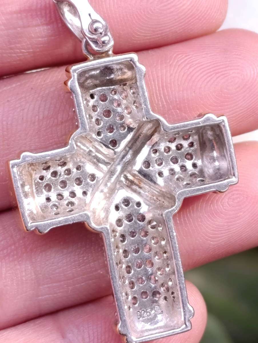 Sterling Designer Studded Cross Pendant