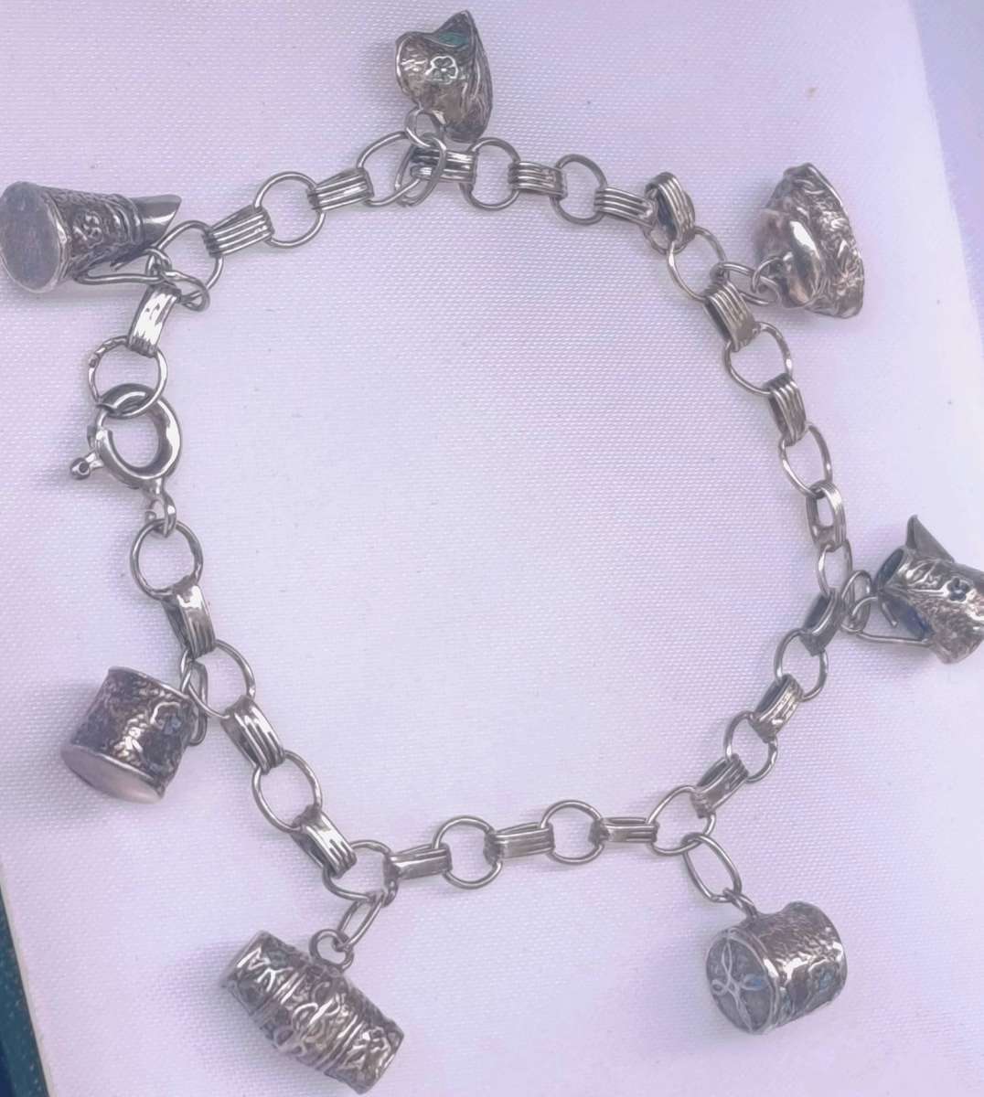Antique Sterling Rare Bookchain Charm Bracelet