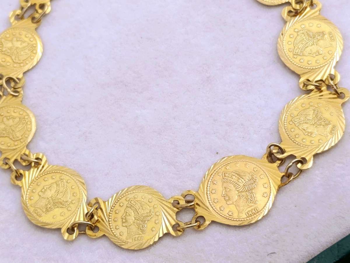 Estate 18ct Gold Coin Charm Vintage Bracelet