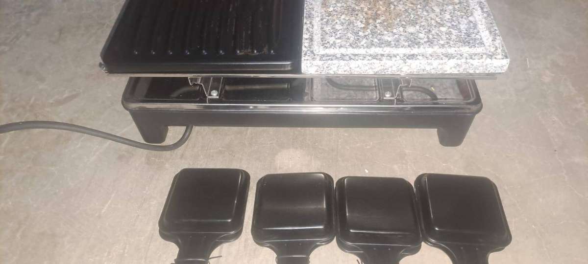 4-Person Raclette Grill with Granite Stone & Non-Stick Griddle