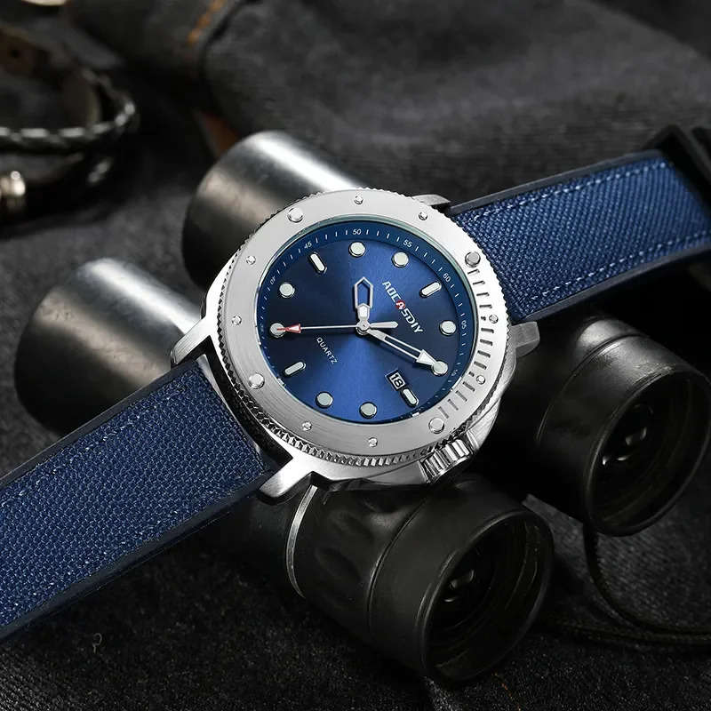 Blue AOCASDIY A6022 Shock Resistant, Complete Calendar, Water Resistant, Quartz Wristwatch