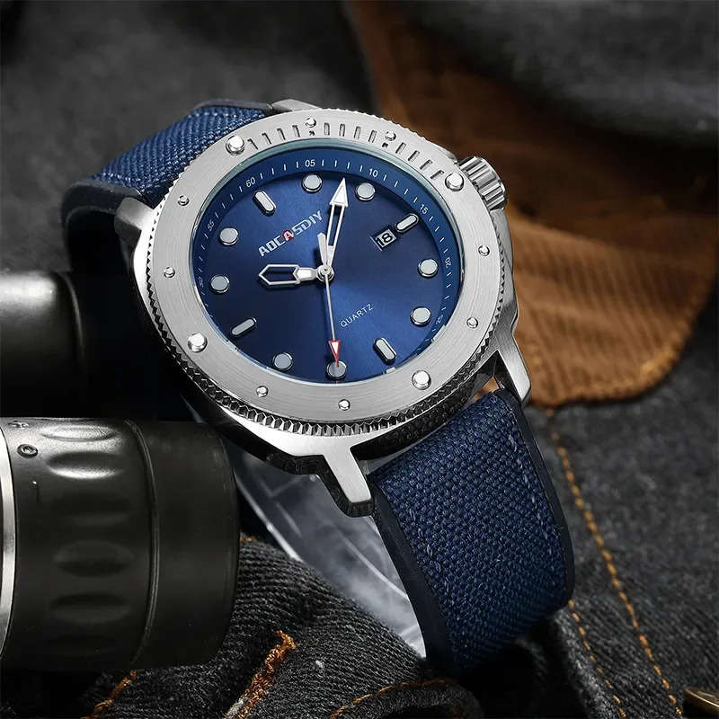 Blue AOCASDIY A6022 Shock Resistant, Complete Calendar, Water Resistant, Quartz Wristwatch