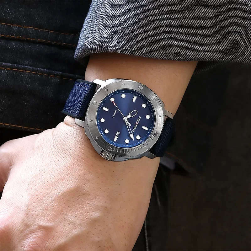 Blue AOCASDIY A6022 Shock Resistant, Complete Calendar, Water Resistant, Quartz Wristwatch