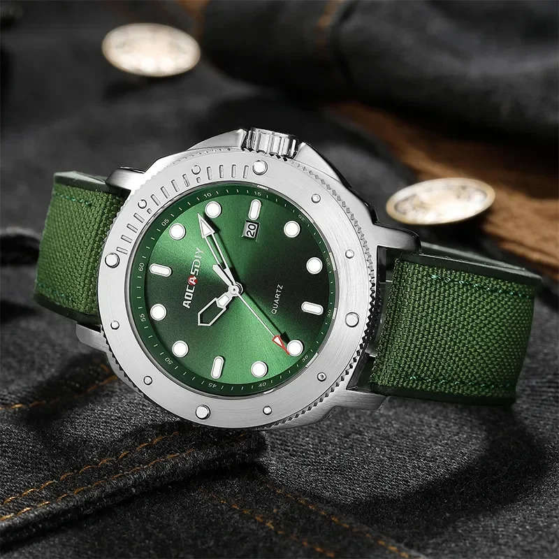 Green AOCASDIY A6022 Shock Resistant, Complete Calendar, Water Resistant, Quartz Wristwatch