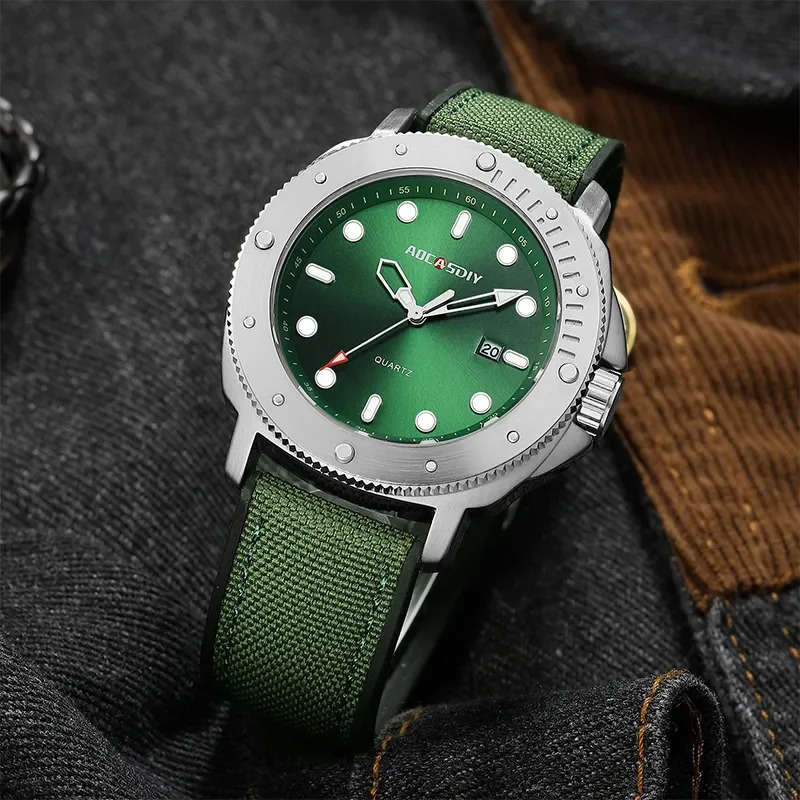 Green AOCASDIY A6022 Shock Resistant, Complete Calendar, Water Resistant, Quartz Wristwatch