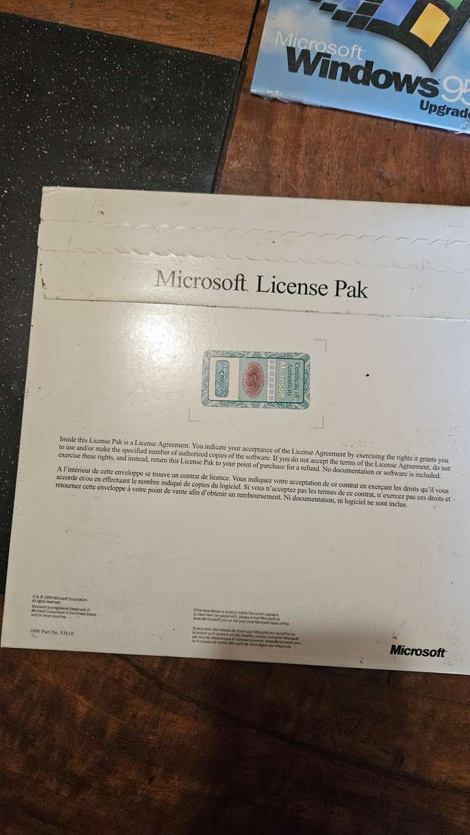 Microsoft License Pack & Windows 95 all Sealed. Plus Pastel