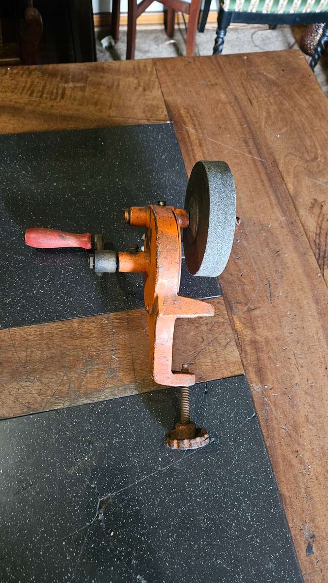 Vintage Table Mounted Hand Driven Bench Grinder
