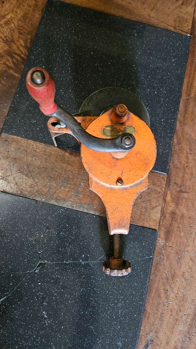 Vintage Table Mounted Hand Driven Bench Grinder