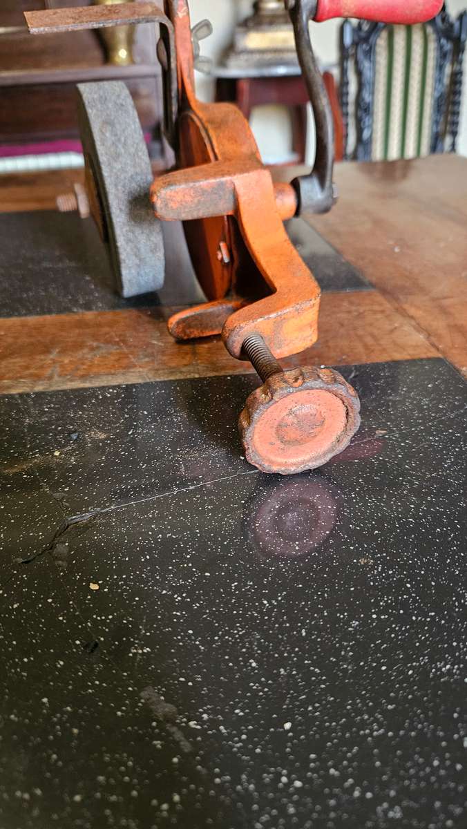 Vintage Table Mounted Hand Driven Bench Grinder