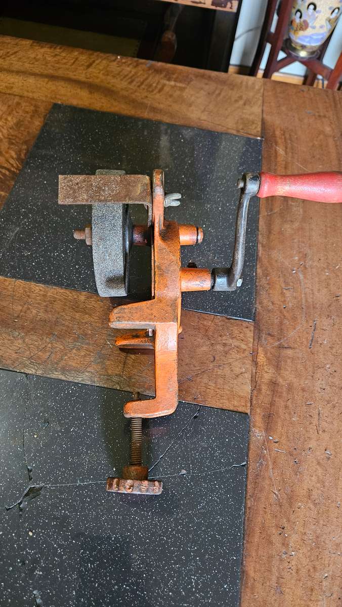 Vintage Table Mounted Hand Driven Bench Grinder
