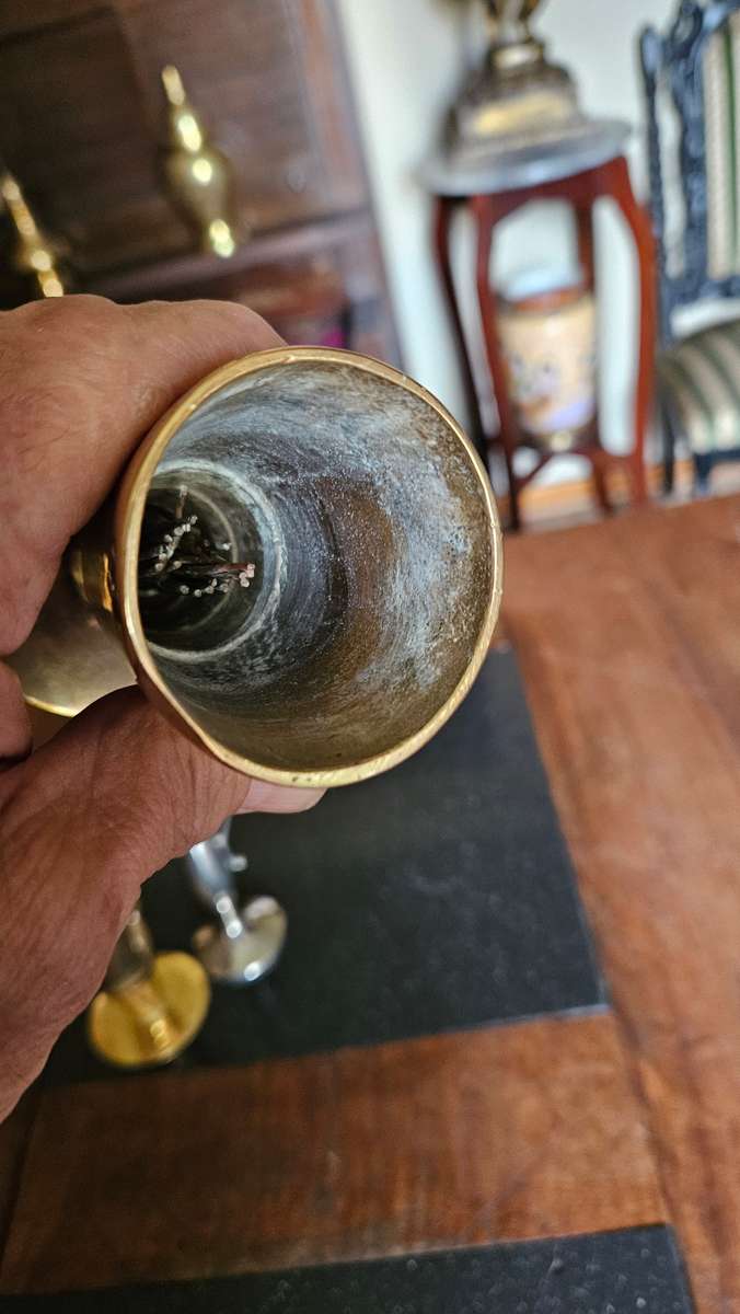 Heavy Brass Candle Stick Holders + Single Stem Vase