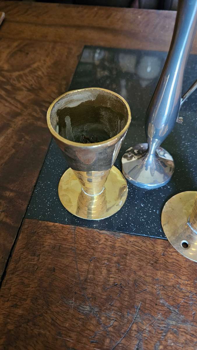 Heavy Brass Candle Stick Holders + Single Stem Vase