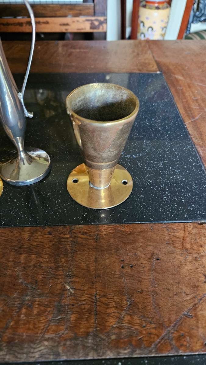 Heavy Brass Candle Stick Holders + Single Stem Vase