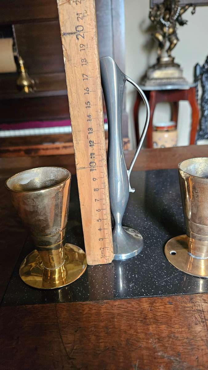 Heavy Brass Candle Stick Holders + Single Stem Vase