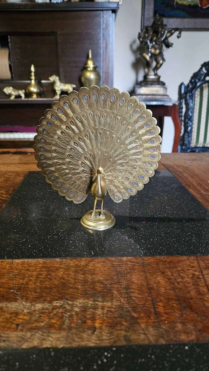 Large 17cm Tall Brass Peacock