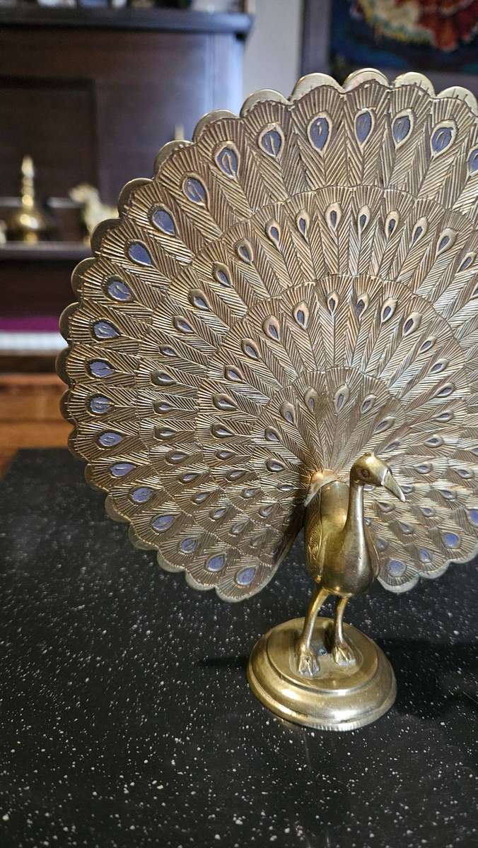 Large 17cm Tall Brass Peacock