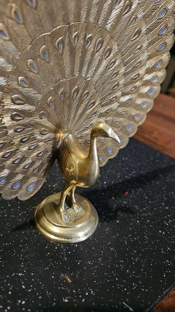 Large 17cm Tall Brass Peacock