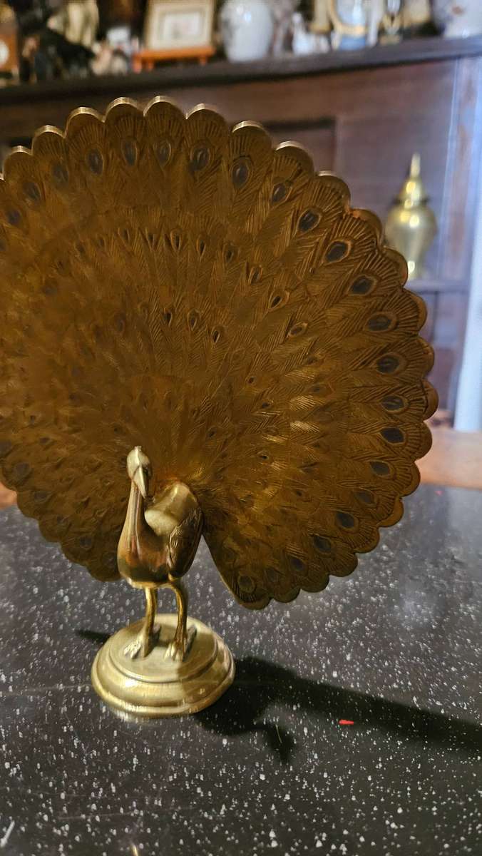 Large 17cm Tall Brass Peacock
