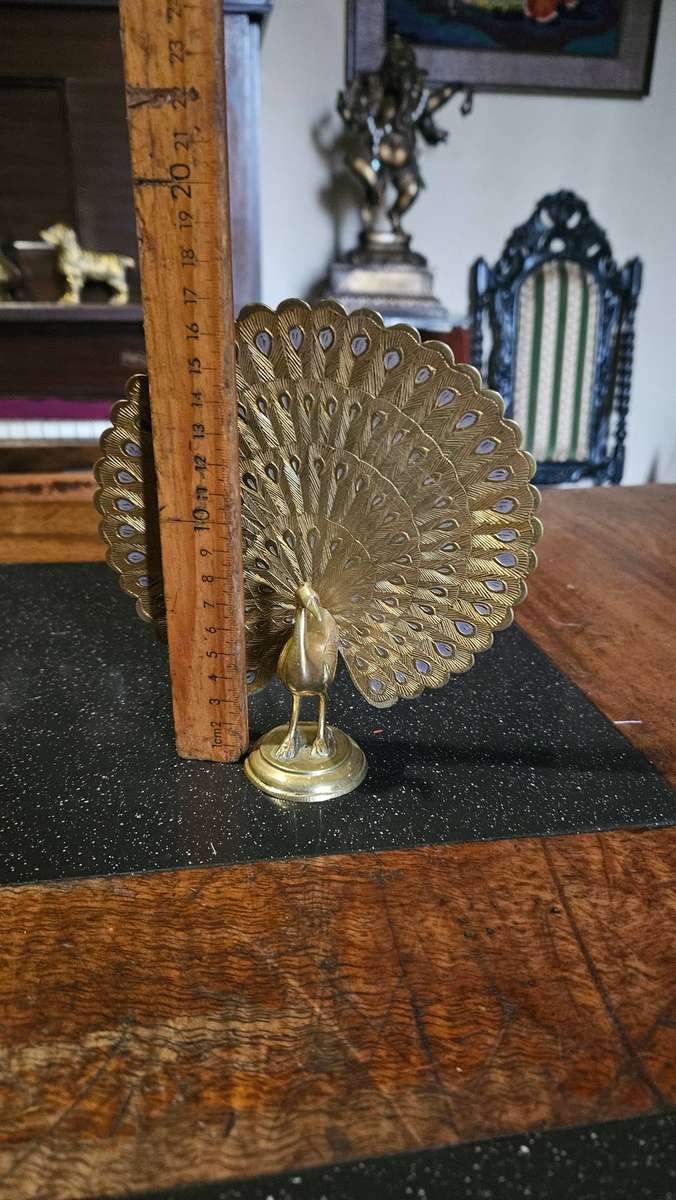 Large 17cm Tall Brass Peacock