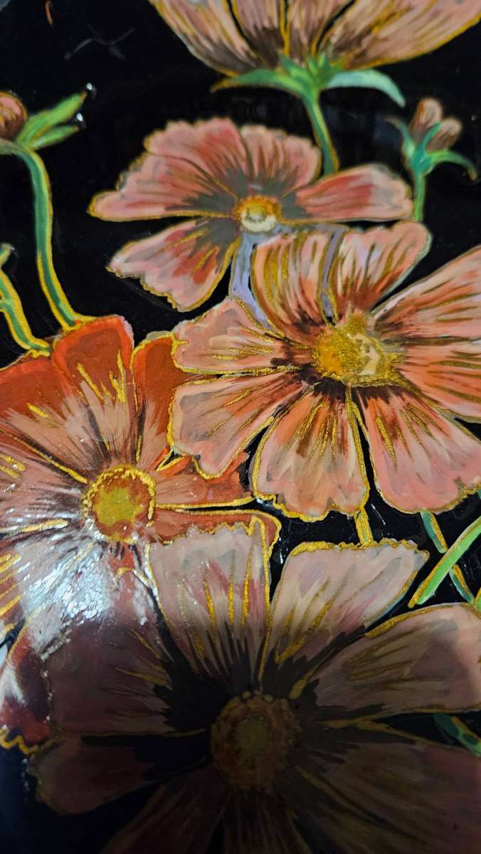 Vintage Hand Painted Floral Motif on Shell Plate