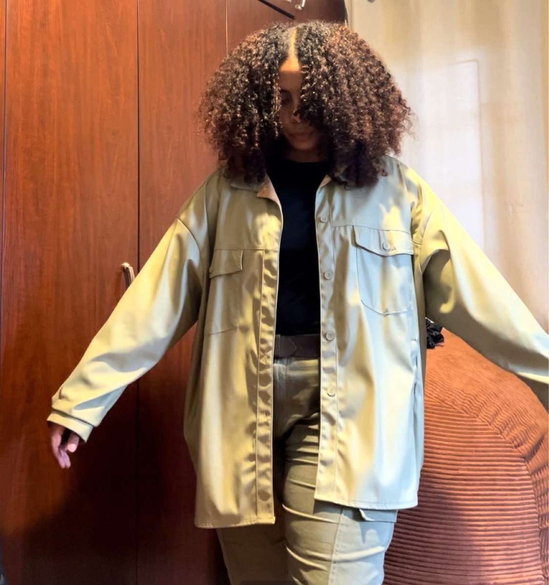 Pleather shacket in sage green by RT | Size XXL