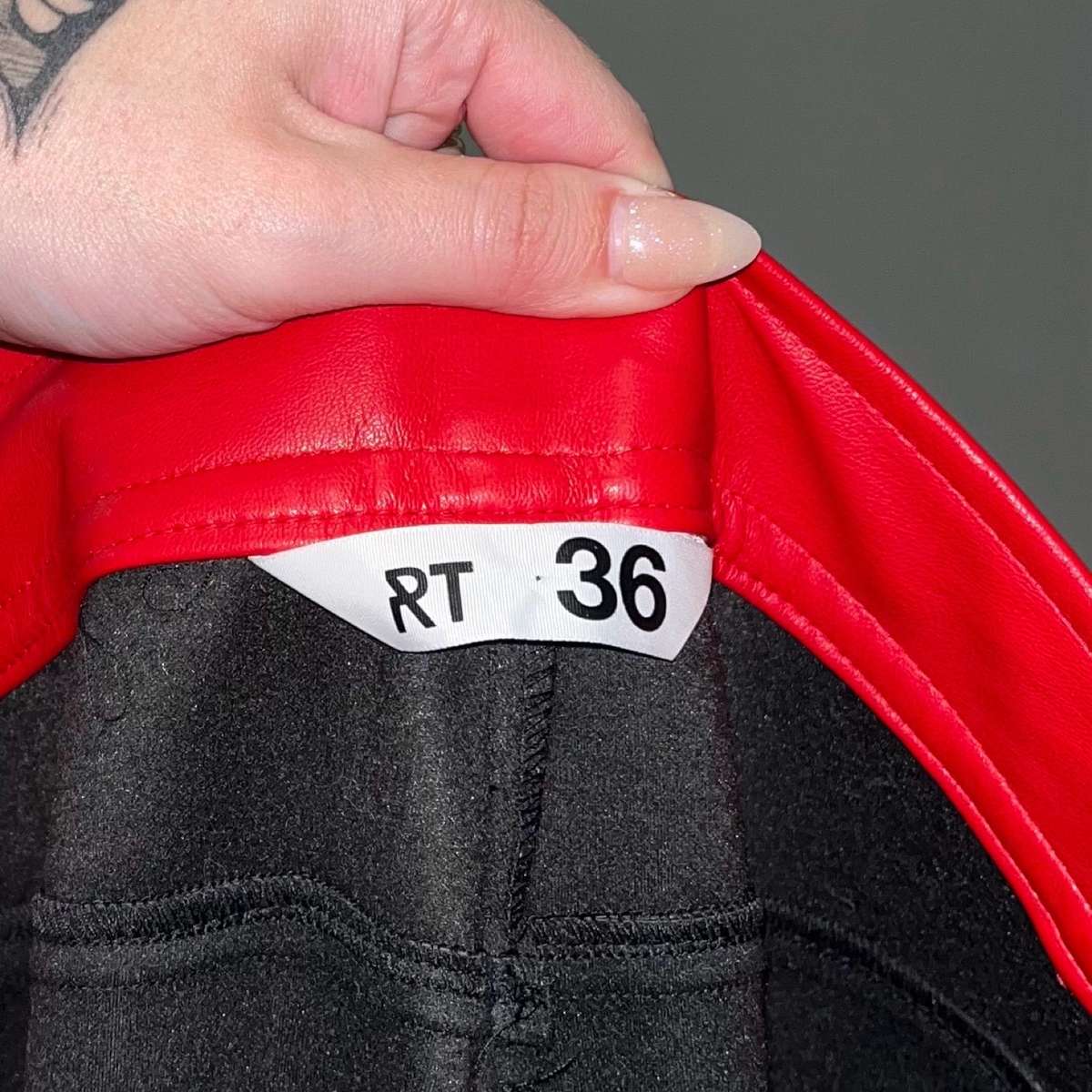 Black and red pleather pants | Soft and stretchy material | Size 36