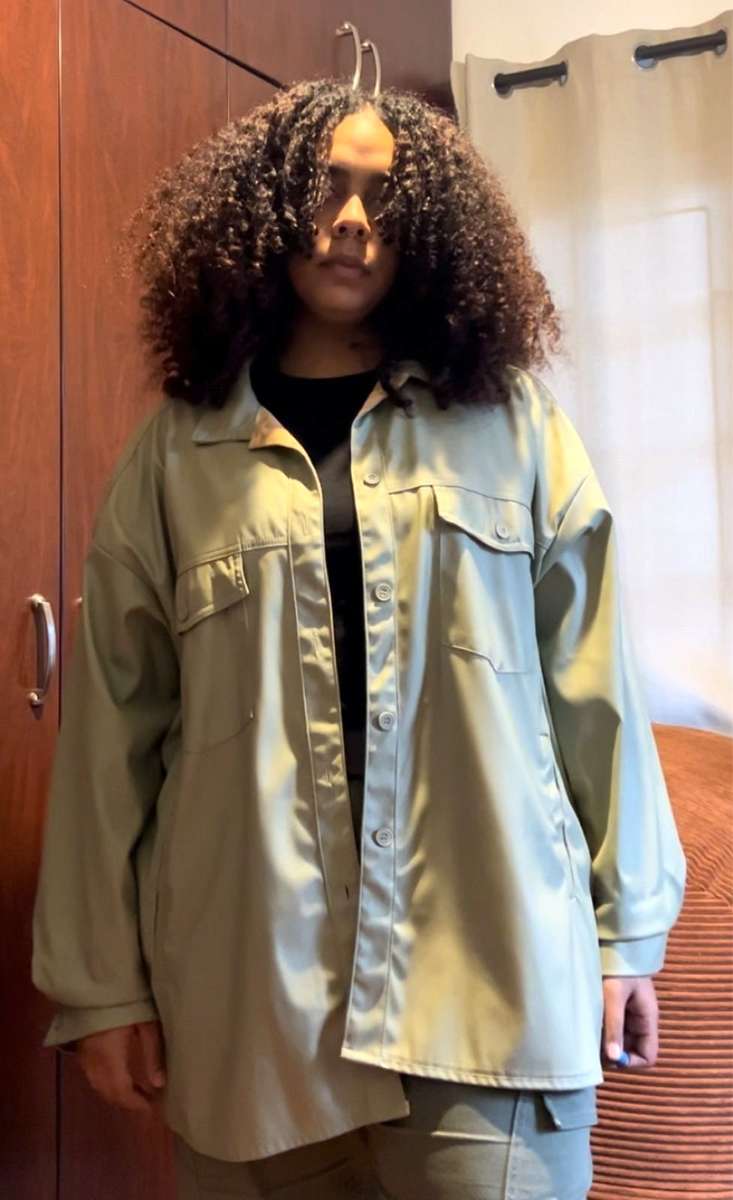 Pleather shacket in sage green by RT | Size XXL