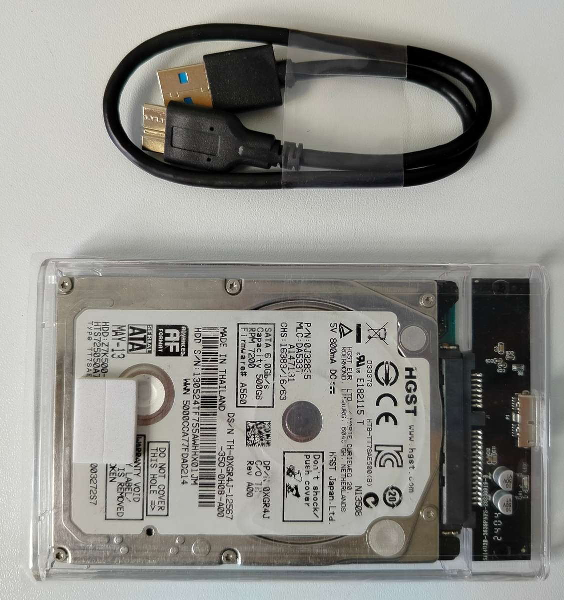 500GB External 2.5" USB 3.0 hard drive | USB powered | Clear case