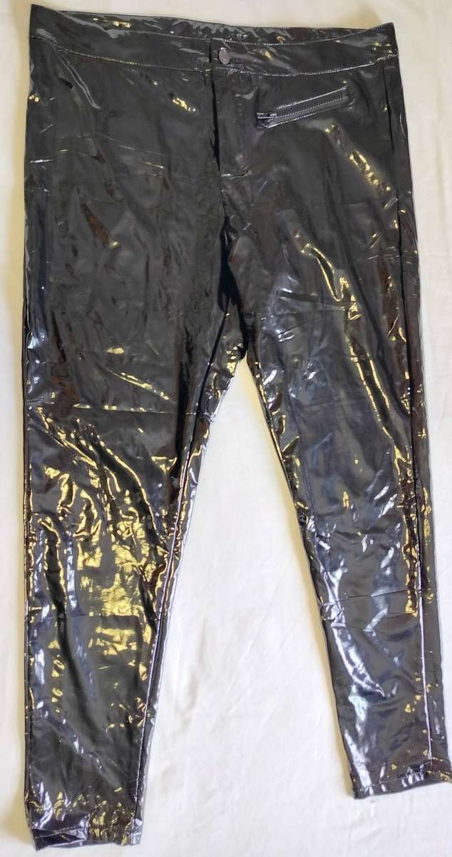 Shiny black PVC pants | Denim Fix | Soft fabric lining | Zip and Button