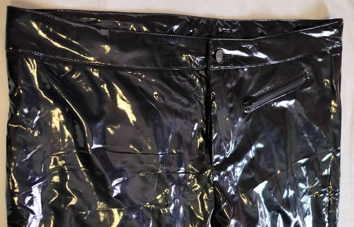 Shiny black PVC pants | Denim Fix | Soft fabric lining | Zip and Button