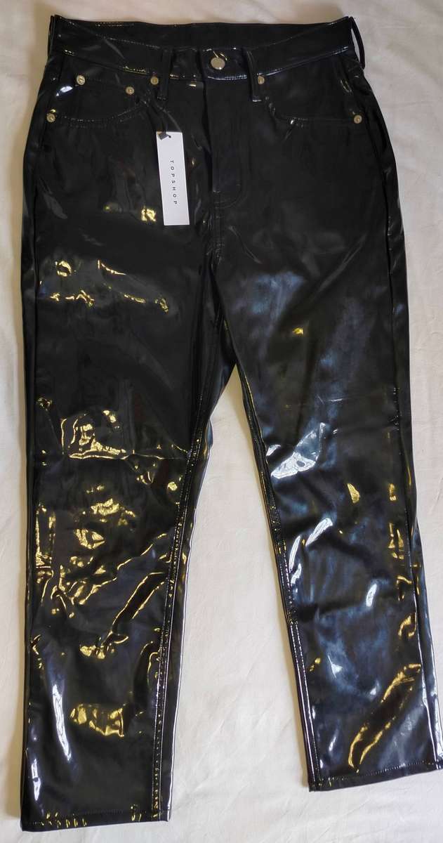 Topshop black PVC pants | Imported | Jean style | Soft fabric lining | Buttons up like Levi's