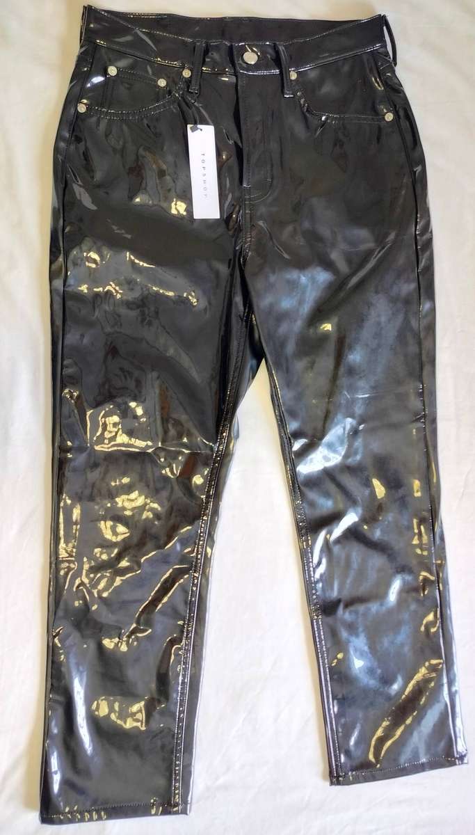 Topshop black PVC pants | Imported | Jean style | Soft fabric lining | Buttons up like Levi's