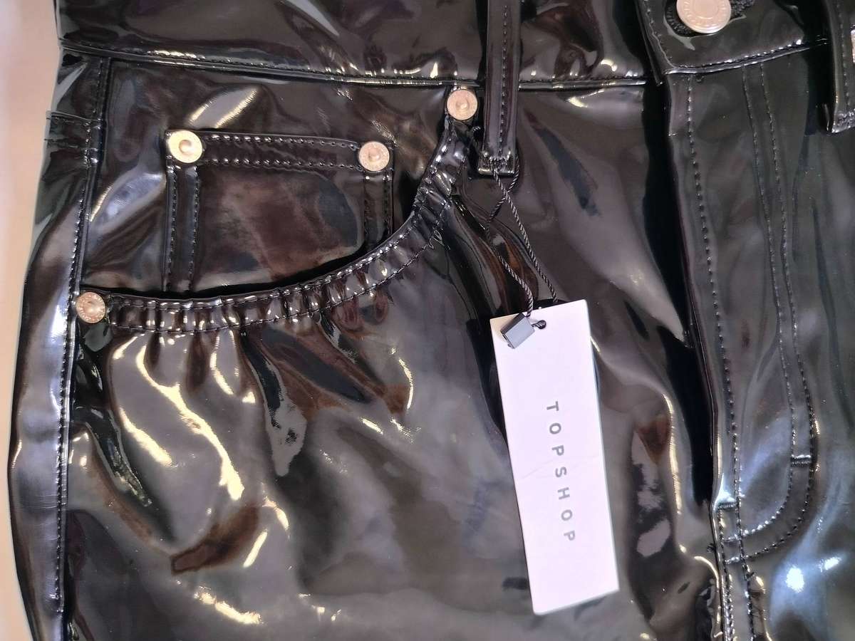 Topshop black PVC pants | Imported | Jean style | Soft fabric lining | Buttons up like Levi's