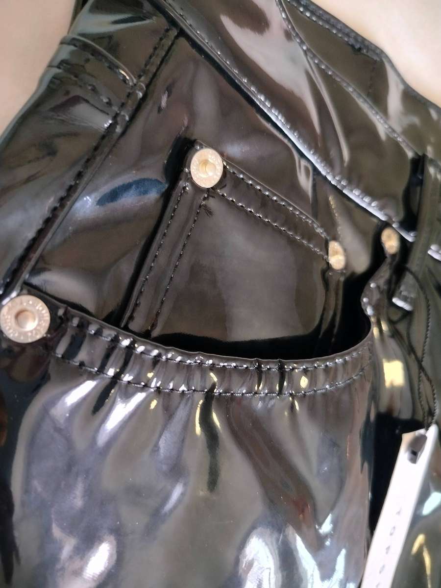 Topshop black PVC pants | Imported | Jean style | Soft fabric lining | Buttons up like Levi's