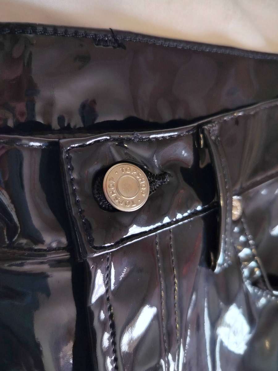 Topshop black PVC pants | Imported | Jean style | Soft fabric lining | Buttons up like Levi's