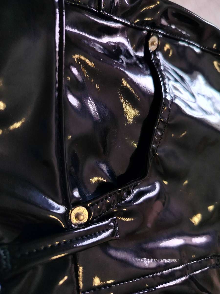 Topshop black PVC pants | Imported | Jean style | Soft fabric lining | Buttons up like Levi's