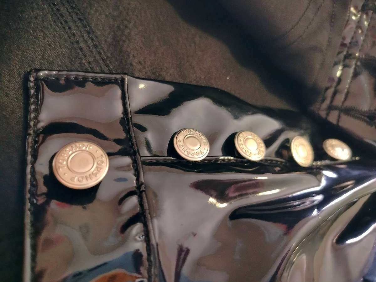 Topshop black PVC pants | Imported | Jean style | Soft fabric lining | Buttons up like Levi's