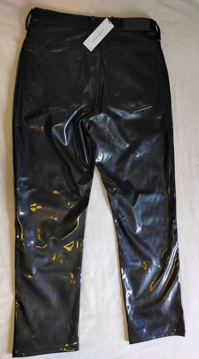 Topshop black PVC pants | Imported | Jean style | Soft fabric lining | Buttons up like Levi's