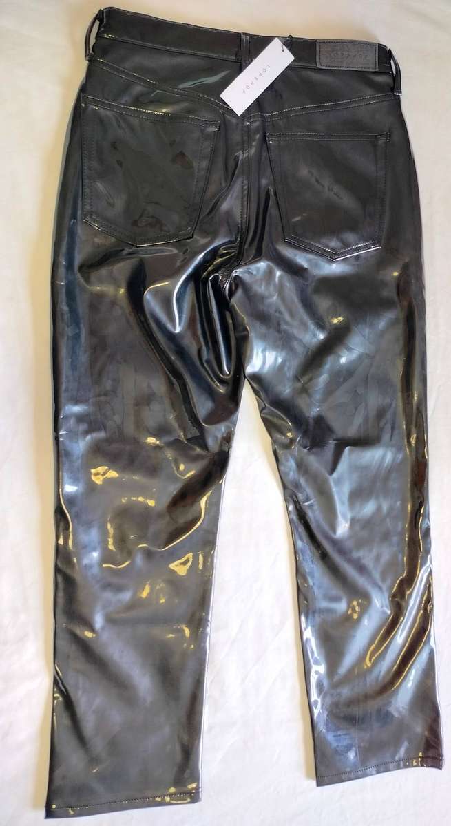 Topshop black PVC pants | Imported | Jean style | Soft fabric lining | Buttons up like Levi's