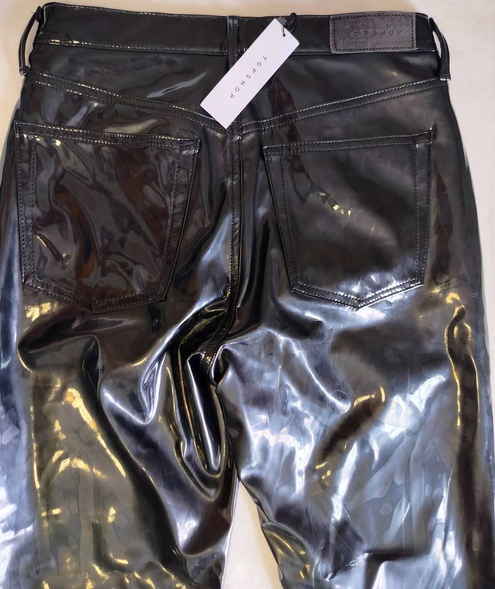Topshop black PVC pants | Imported | Jean style | Soft fabric lining | Buttons up like Levi's