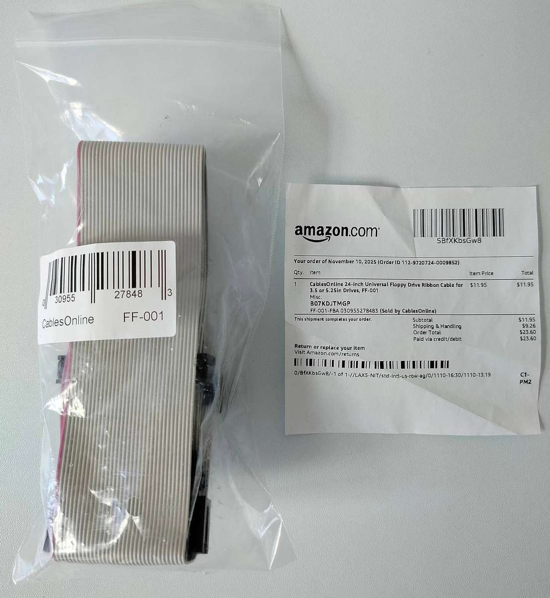 Floppy Cable for 3.5 and 5.25 drives | 34-pin and edge connector | Imported from the USA