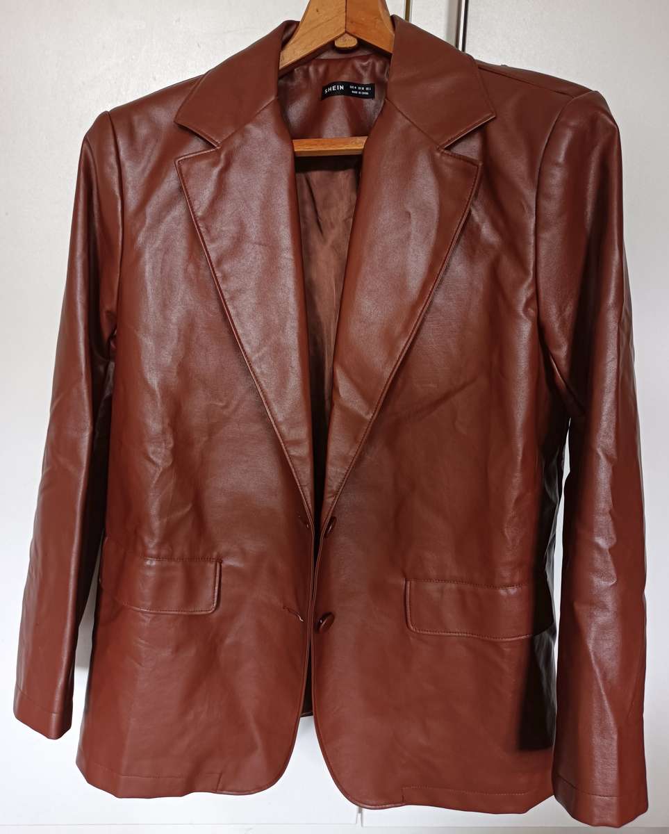 Brown Pleather Blazer from Shein | Size M