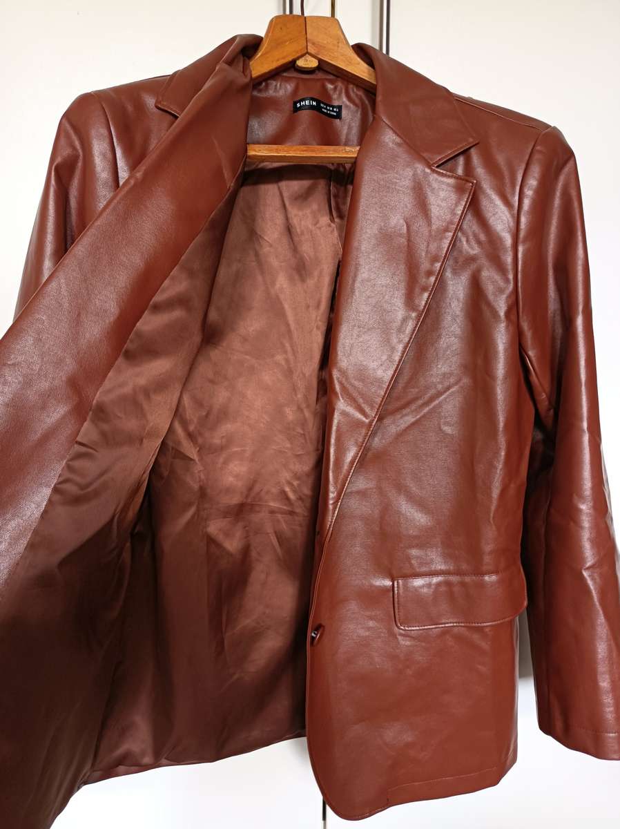 Brown Pleather Blazer from Shein | Size M